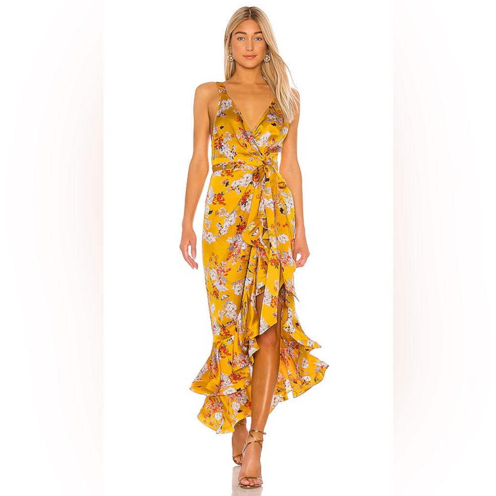Bronx and Banco Narciss Floral High-Low Ruffle Maxi Dress